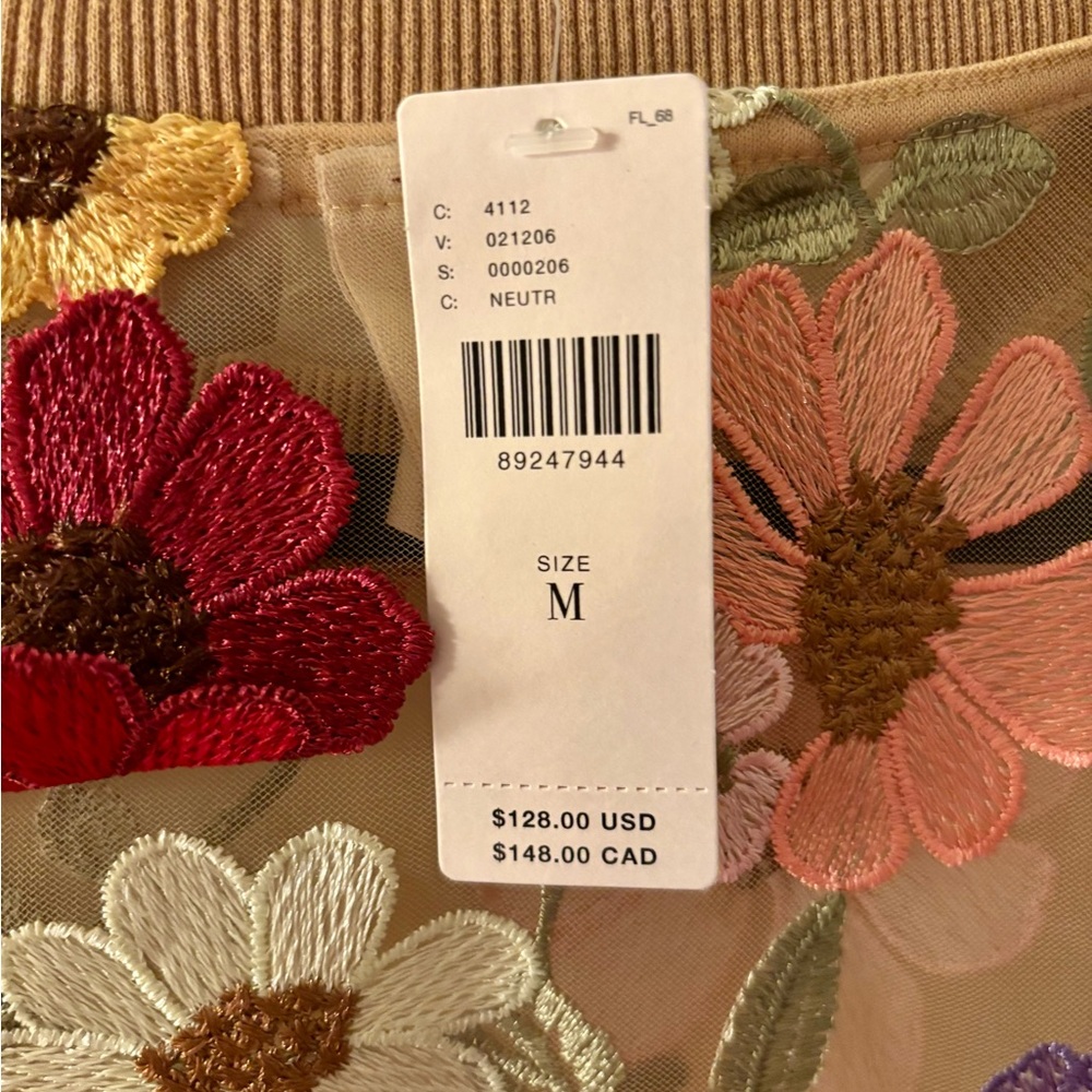 Embroidered Floral Sheer Short-Sleeve Top - Beige with Multicolor Flowers - Picture 5 of 5